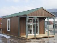 12x28 White Deer Cabin with front porch and patio doors at Pine Creek Structures of Spring Glen, PA