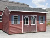 10x16 Cottage Style Storage Shed with Red Vinyl Siding